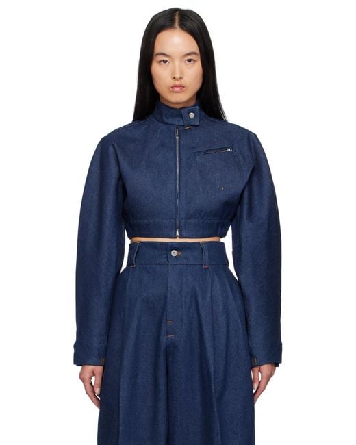 Jacquemus Blue Cropped Indigo Denim Moto Jacket