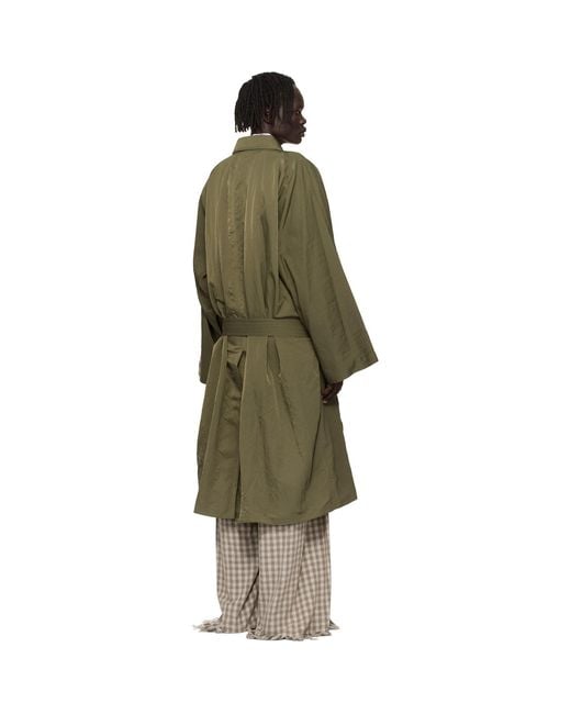 Hed Mayner Green Crinkled Trench Coat for men