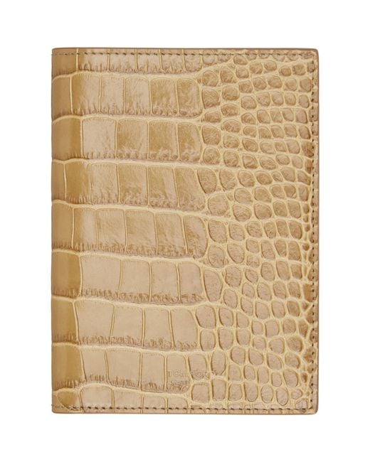 Tom Ford Natural Tan Shiny Croc 'T Line' Passport Holder for men