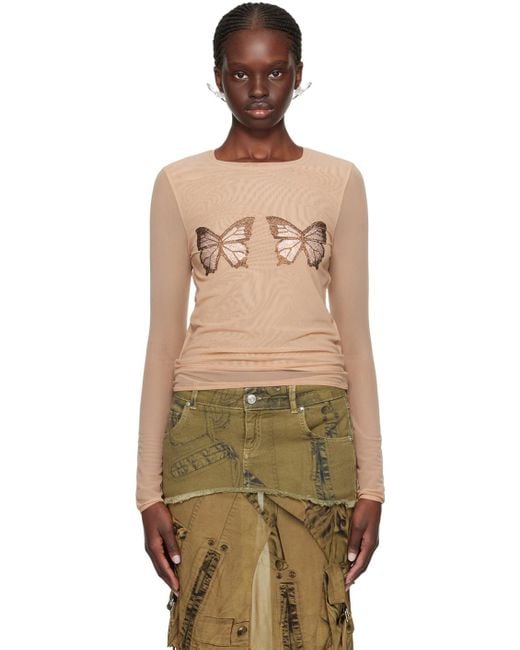 Blumarine Multicolor Beige Graphic Long Sleeve T-shirt