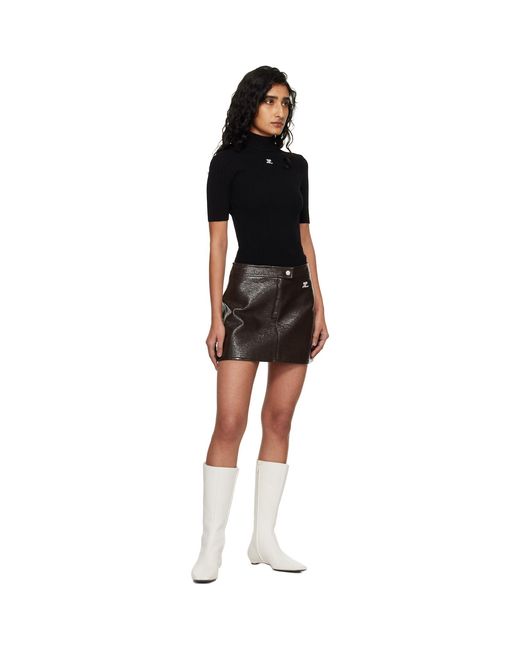 Courreges Black Reedition Short Sleeves Rib Knit Turtleneck