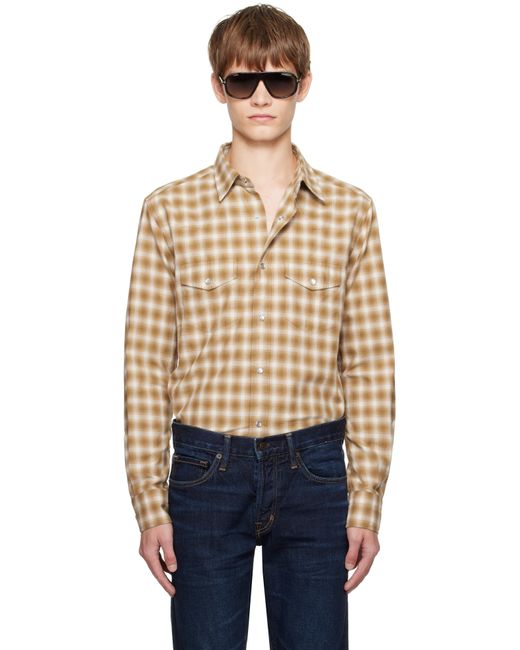 Tom Ford Men's Blue Tan Check Western Shirt