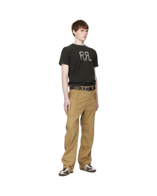 RRL Green Tan Herringbone Twill Cargo Pants for men