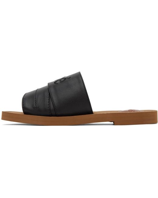 Chloé Black Woody Leather Slide