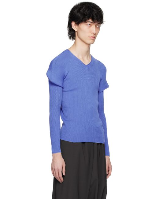132 5. Issey Miyake Blue V-neck Sweater for men