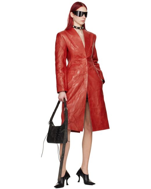 Acne Red Pinched Seams Leather Coat