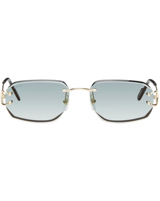 Cartier Black Gold & Blue 'signature C De ' Pilot Metal Sunglasses