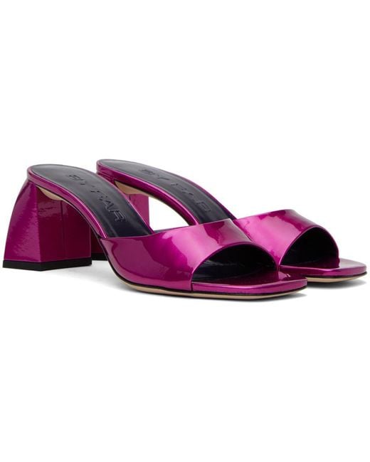 By Far Black Pink Romy Metallic Patent Leather Heeled Sandals