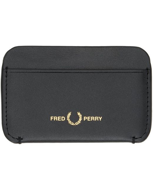 Fred Perry Black Burnished Leather Card Holder for men