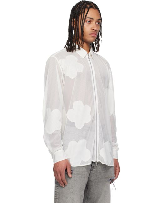 メンズ FORMA ホワイト Flower Patches ジッパー 長袖シャツ White