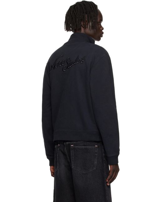 メンズ Acne ブラック ジップアップ スウェットシャツ Blue