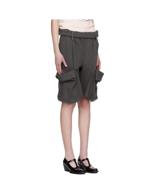 OPEN YY Black Rolled Waist Sweat Cargo Shorts