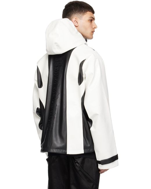 Kusikohc White Paneled Faux-Leather Jacket for men