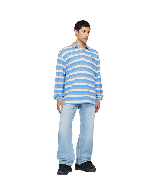 ERL Blue Striped Long Sleeve Polo for men
