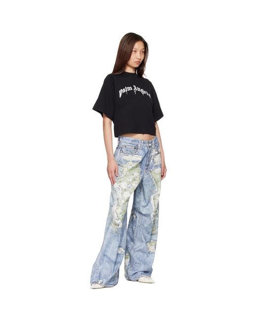 Palm Angels Black Dripping Curved Logo Boxy T-Shirt