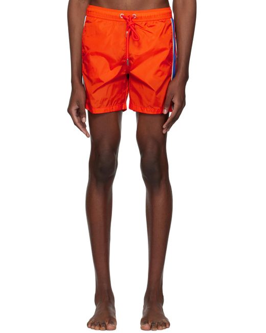 Moncler Red Orange Drawstring Swim Shorts for men
