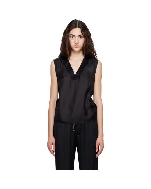 Maison Margiela Black Silk V-Neck Top