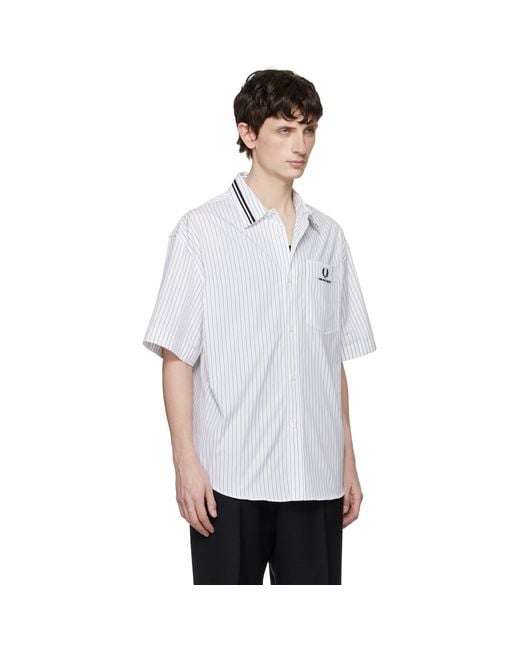 Fred Perry White Kris Van Assche Edition Pinstripe Short Sleeve Shirt for men