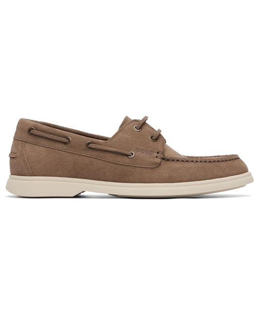 Boss Brown Suede Lace-Detail Boat Shoes for men