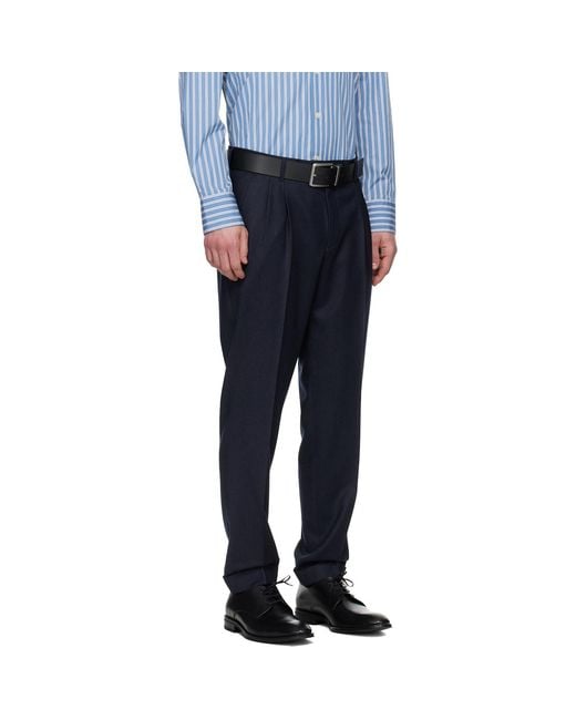 Boss Blue Wool Flannel Trousers for men