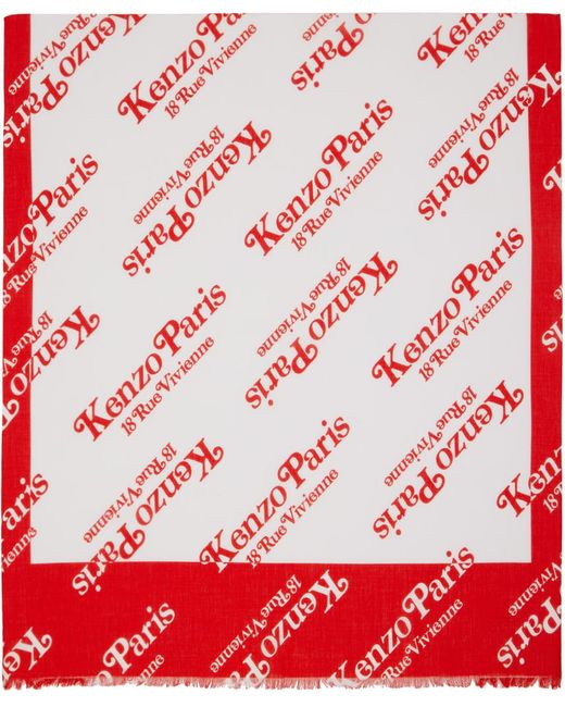 メンズ KENZO レッド&ホワイト Paris Gram スカーフ Red