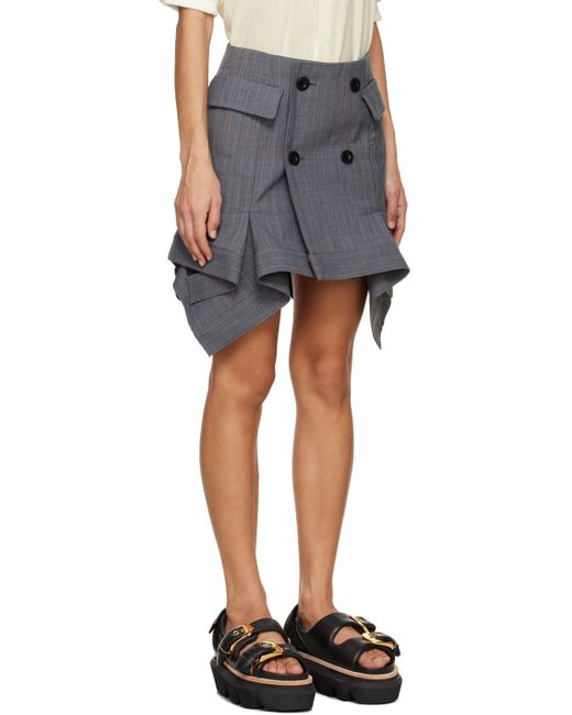 Mini-jupe grise à rayures tennis Sacai en coloris Black