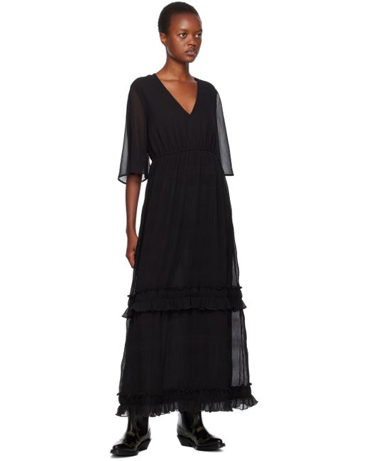 Ganni Black Pleated Maxi Dress