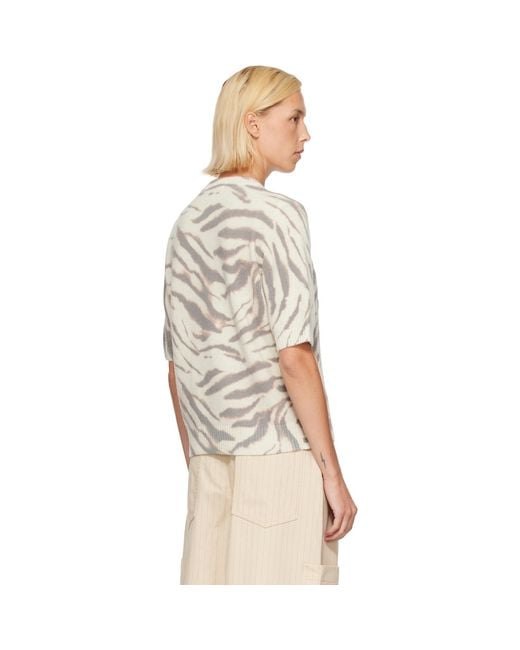 Ganni Natural Off- Graphic Wool Printed T-Shirt