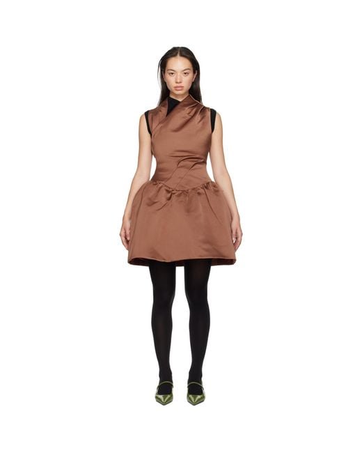 ShuShu/Tong Black Asymmetric Backless Satin Minidress