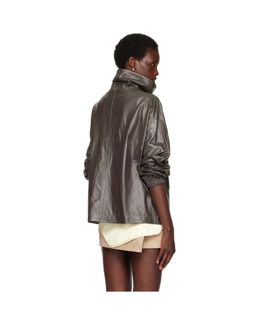 Nour Hammour Brown Taupe Anorak Leather Jacket