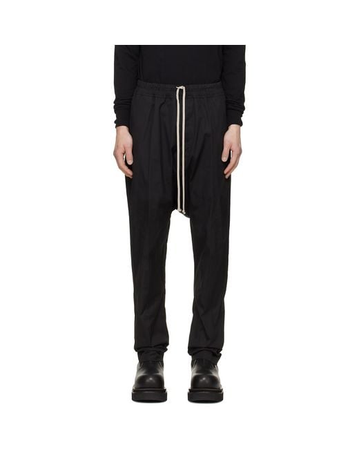 Rick Owens Black Tower Drawstring Long Trousers for men