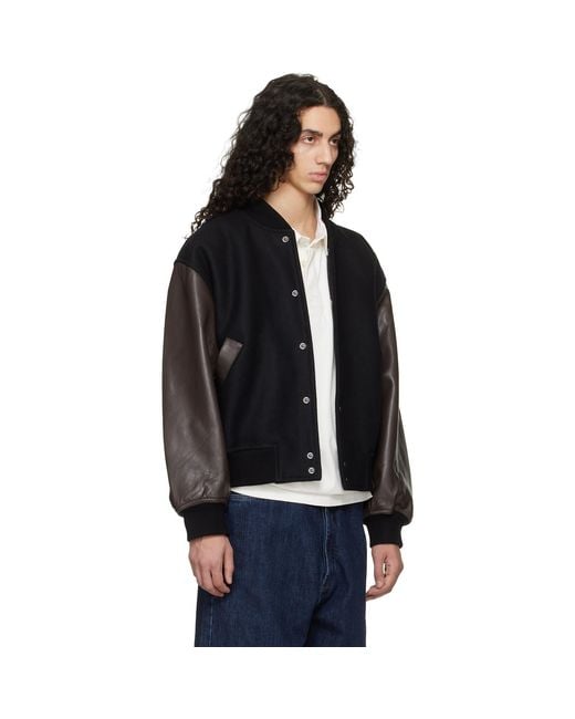 Studio Nicholson Black Alph Leather Bomber Jacket for men