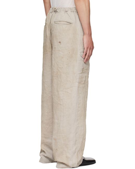 stein Heavy Linen Herringbone Wide Easy Trousers in Natural for