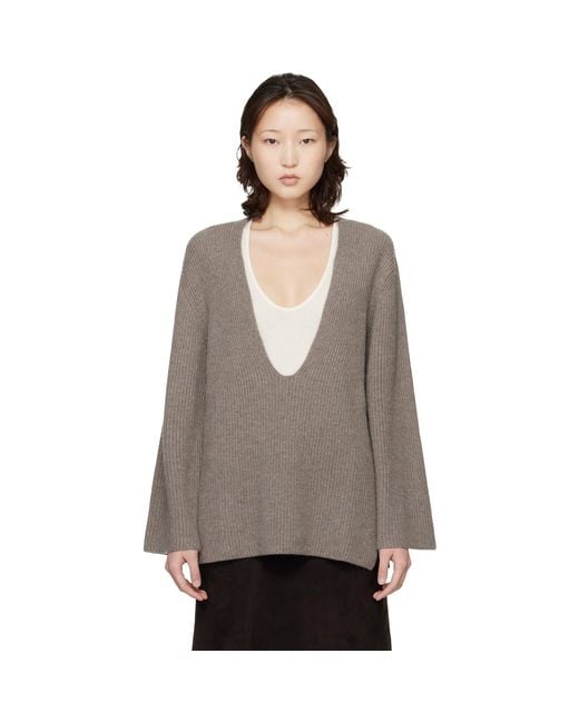 Loulou de Saison Brown Gabe U Neck Ribbed Cashmere Sweater