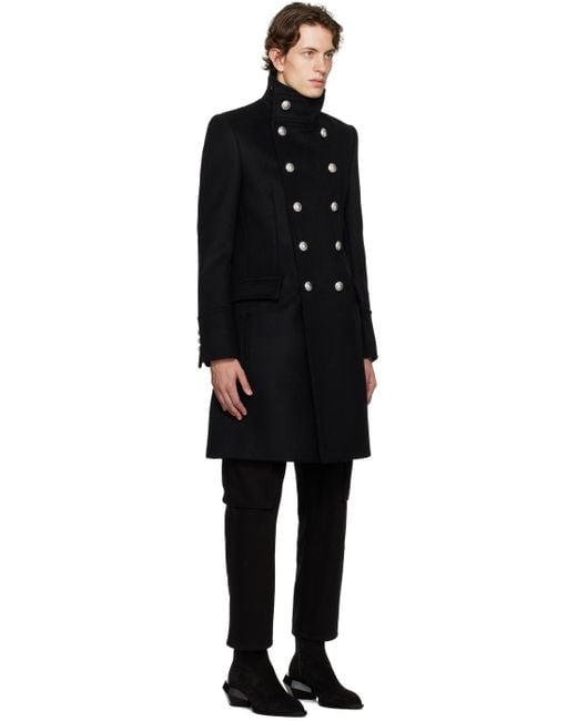Balmain Black Mid-length Military Coat for men