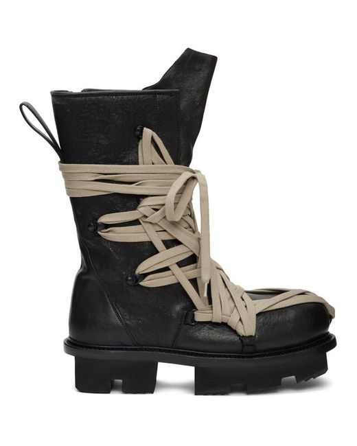 Rick Owens Black Lace Up Army Megatooth Boots for men