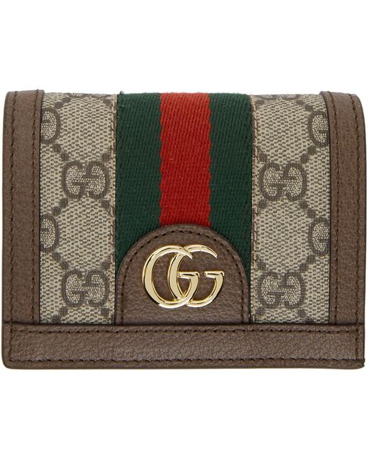 Gucci Green Gg Supreme Ophidia Bifold Card Holder