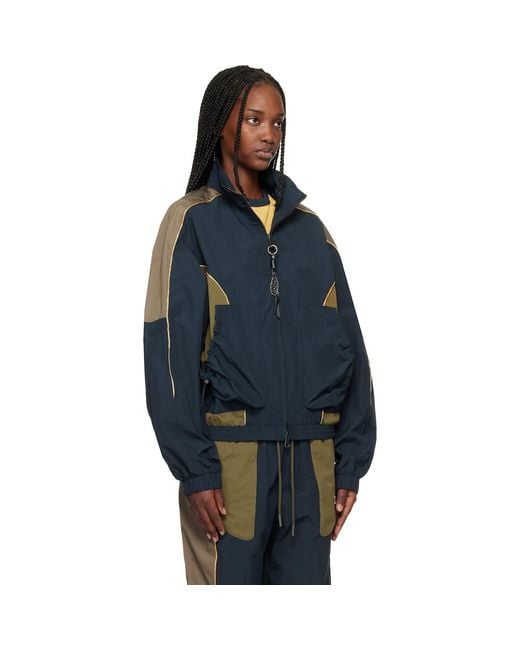 ANDERSSON BELL Blue Khaki Color Block Nylon Track Jacket