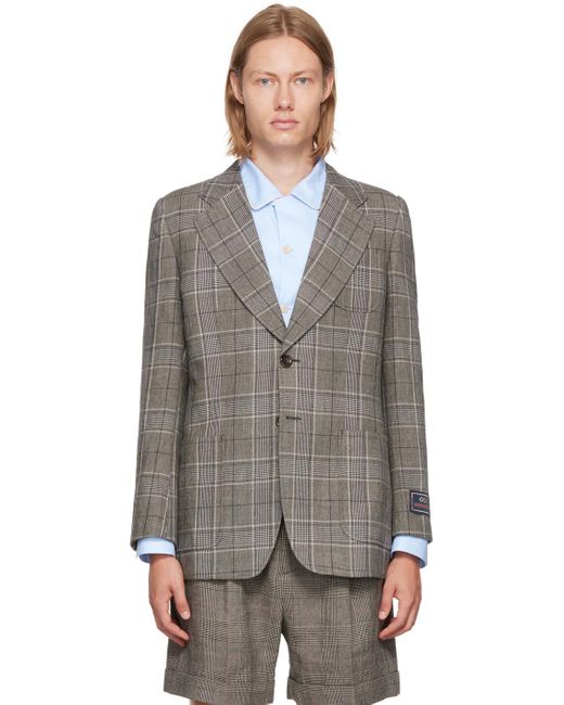 Gucci Satin Prince Of Wales Formal Blazer in Black/Grey (Grey) for Men ...