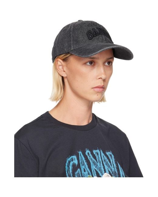 Ganni Blue Embroidered Denim Cap