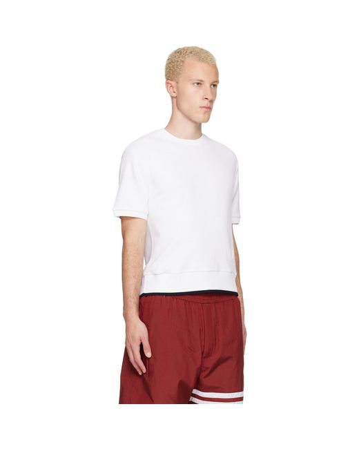 Thom Browne White Thom E Short Sleeve Rib Cuff Cotton Waffle T-shirt for men