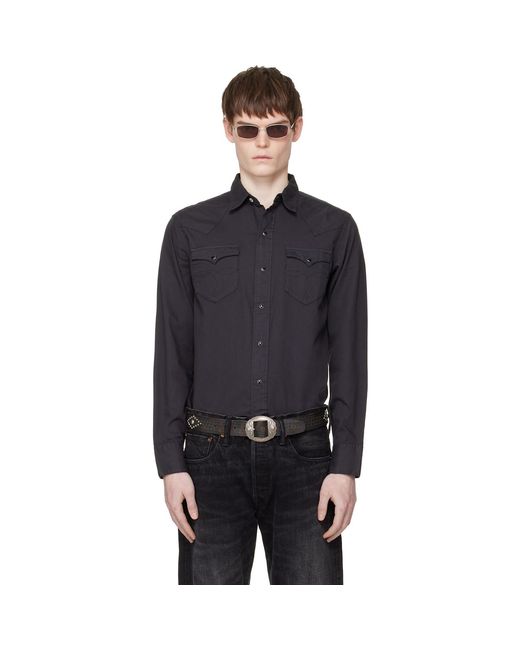 RRL Black Slim Fit Twill Western Shirt for men