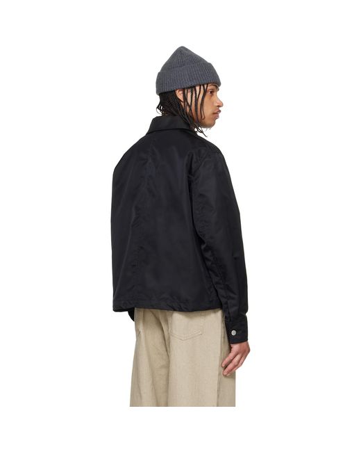AMI Black Nylon 'Ami De Coeur' Stud Buttoned Jacket for men