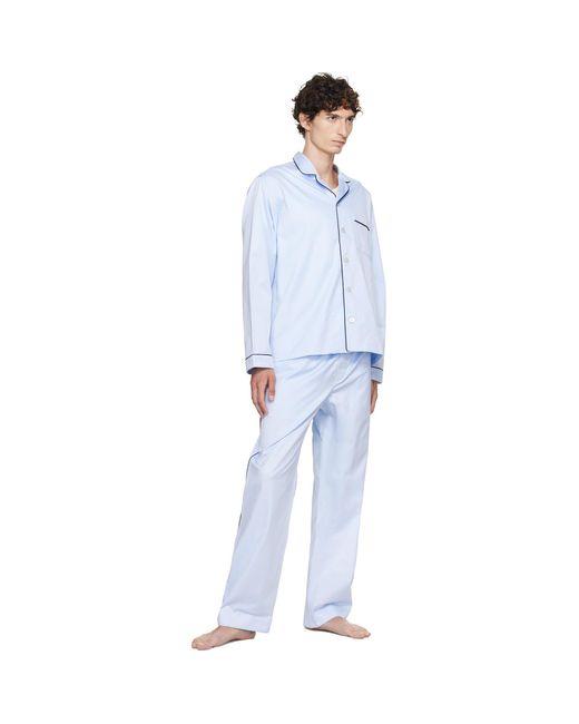 Tekla Blue Sateen Pyjama Pants for men