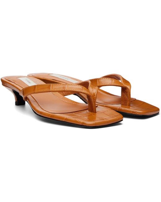 Totême Black Croco-Embossed Flip Flop Heeled Sandals