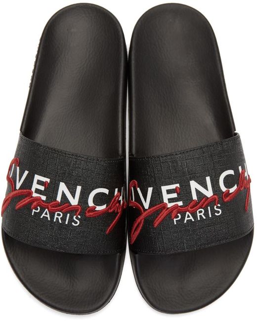 Givenchy Black & Red Logo Flat Slides for Men | Lyst