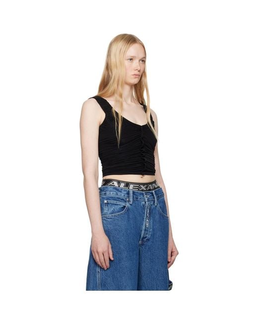 Alexander Wang Black Sheer Ruched Tank Top