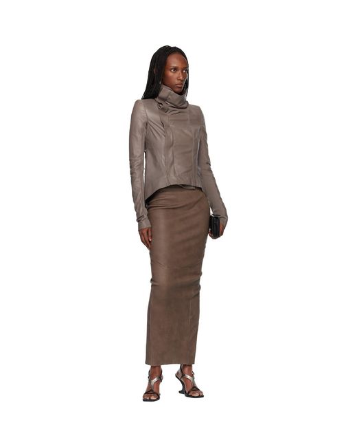 Rick Owens Brown Temple Dirt Pillar Leather Midi Skirt