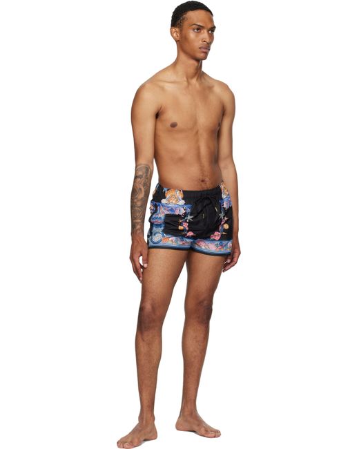 Maillot De Bain Noir Et Bleu À Imprimé Coral Theatre Versace pour homme en coloris Blue
