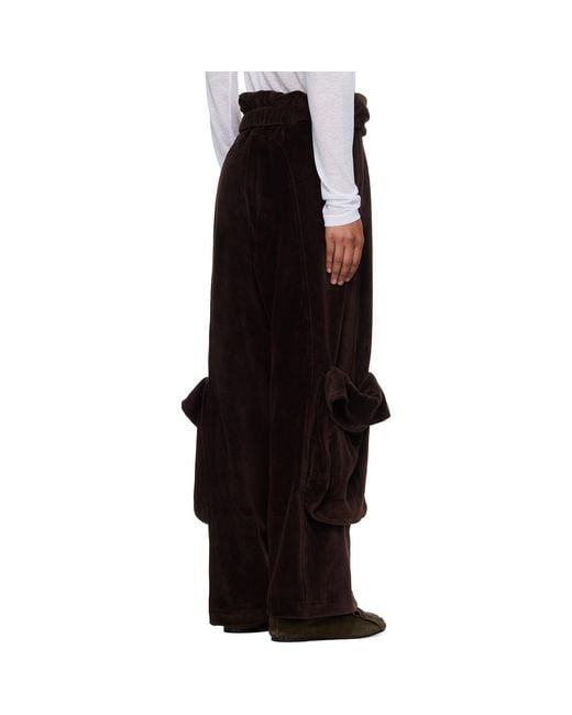 OPEN YY Black Rolled Waist Velour Cargo Pants